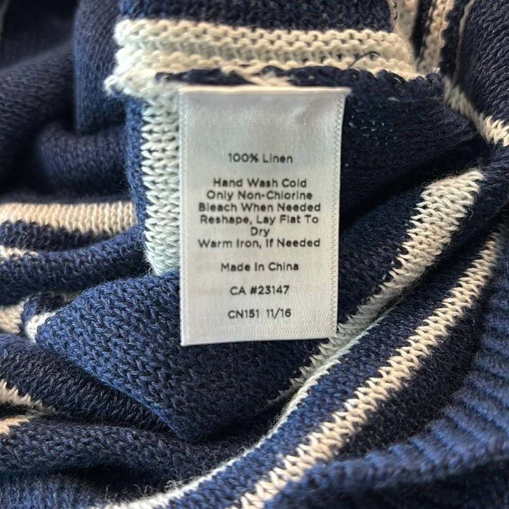 Talbots Navy & White Striped Linen Knit Summer Sweater Top with button sides